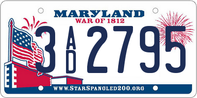 MD license plate 3AD2795