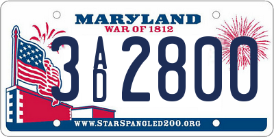 MD license plate 3AD2800