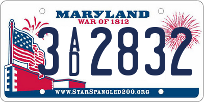 MD license plate 3AD2832