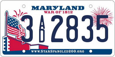MD license plate 3AD2835