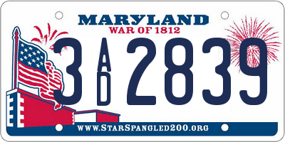 MD license plate 3AD2839