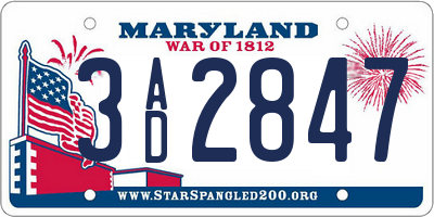 MD license plate 3AD2847
