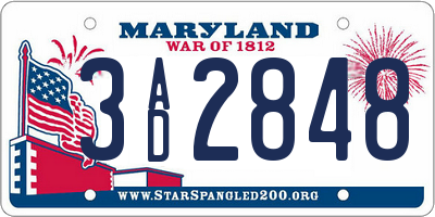MD license plate 3AD2848