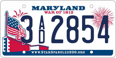 MD license plate 3AD2854