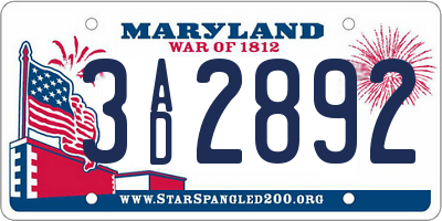 MD license plate 3AD2892
