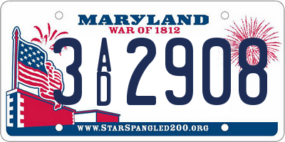 MD license plate 3AD2908