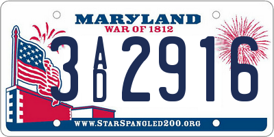 MD license plate 3AD2916