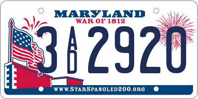 MD license plate 3AD2920