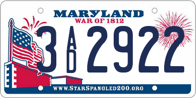 MD license plate 3AD2922