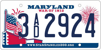 MD license plate 3AD2924
