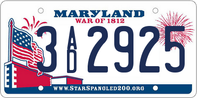 MD license plate 3AD2925