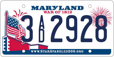 MD license plate 3AD2928