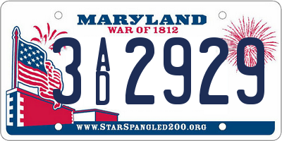MD license plate 3AD2929