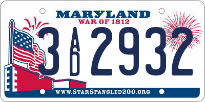 MD license plate 3AD2932
