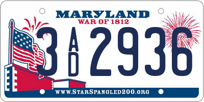 MD license plate 3AD2936