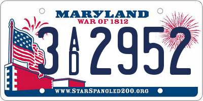 MD license plate 3AD2952