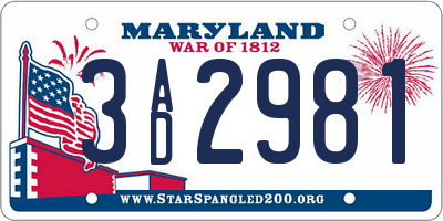 MD license plate 3AD2981