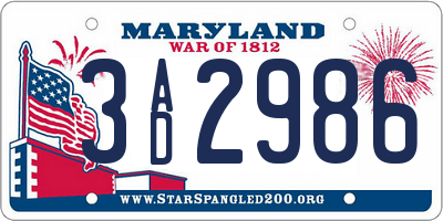 MD license plate 3AD2986