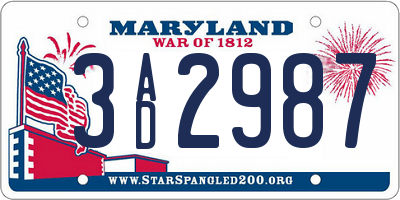 MD license plate 3AD2987