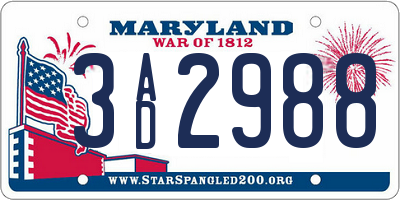 MD license plate 3AD2988
