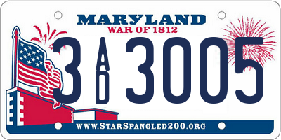 MD license plate 3AD3005