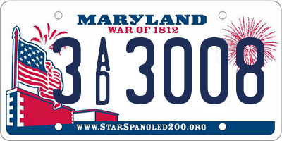 MD license plate 3AD3008