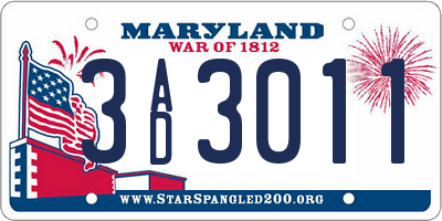 MD license plate 3AD3011