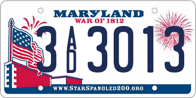 MD license plate 3AD3013
