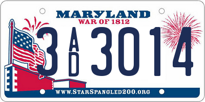 MD license plate 3AD3014