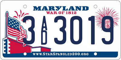 MD license plate 3AD3019