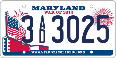 MD license plate 3AD3025