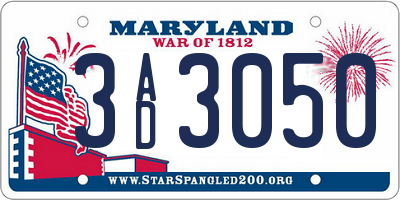 MD license plate 3AD3050