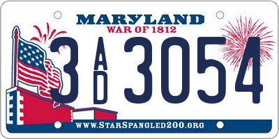 MD license plate 3AD3054