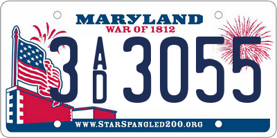 MD license plate 3AD3055
