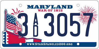 MD license plate 3AD3057