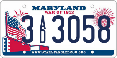 MD license plate 3AD3058