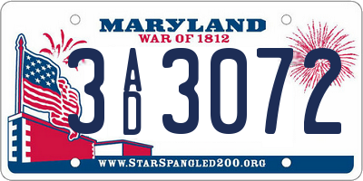 MD license plate 3AD3072