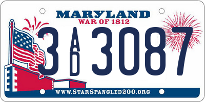 MD license plate 3AD3087