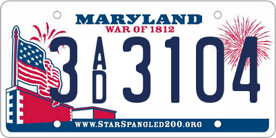 MD license plate 3AD3104