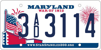 MD license plate 3AD3114