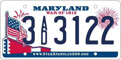 MD license plate 3AD3122