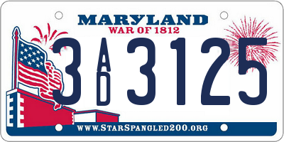 MD license plate 3AD3125