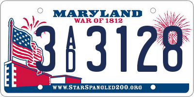 MD license plate 3AD3128