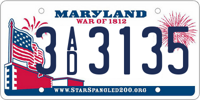 MD license plate 3AD3135