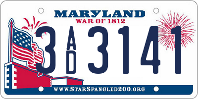 MD license plate 3AD3141