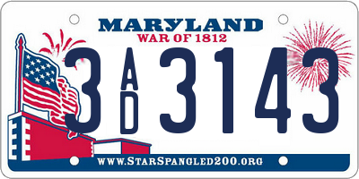 MD license plate 3AD3143