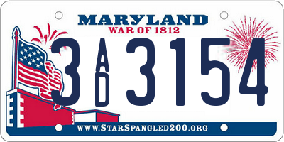 MD license plate 3AD3154