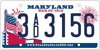 MD license plate 3AD3156
