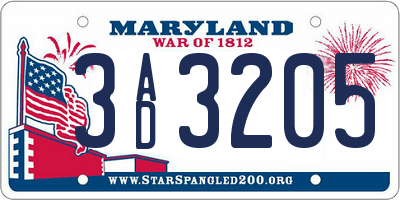 MD license plate 3AD3205