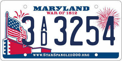 MD license plate 3AD3254